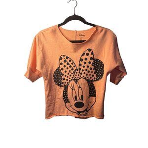 Disney Minnie Mouse Girls XL Peach Shirt Short Sleeve‎ Tee Polka Dot Bow Graphic